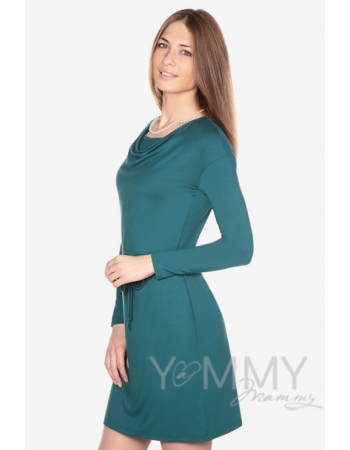 Платье из модала для кормящих и беременных с горловиной "качелька", изумрудное
