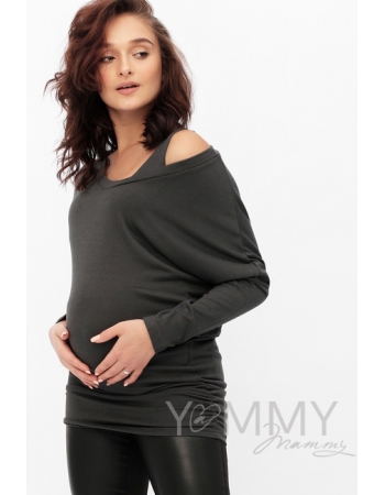 Блуза летучая мышь для кормящих и беременных, графит
