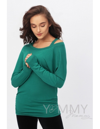 Блуза летучая мышь для кормящих и беременных, изумрудная