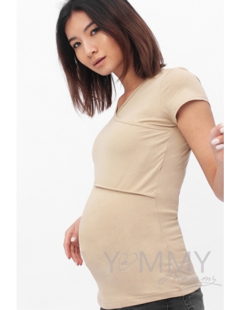 Футболка для беременных и кормящих, цвет бежевый
