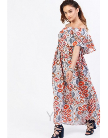 Платье-сарафан для беременных и кормящих, с оборкой по плечам оранжевое
