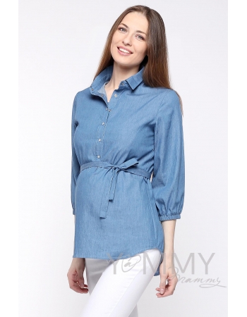 Рубашка джинсовая для беременных и кормящих, голубая
