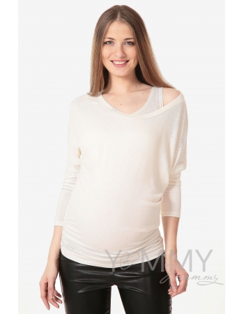 Блуза летучая мышь с топом для кормящих и беременных, цвет экрю