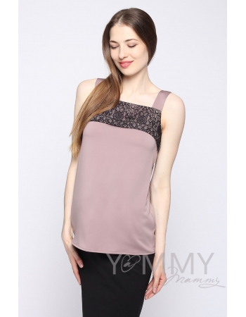 Майка для кормящих и беременных с кружевом, цвет капучино