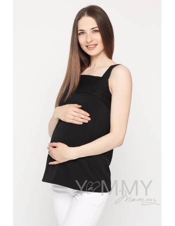 Топ с кружевом для кормящих и беременных, цвет черный