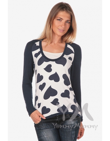 Джемпер с сердечками для беременных и кормящих, синий/белый