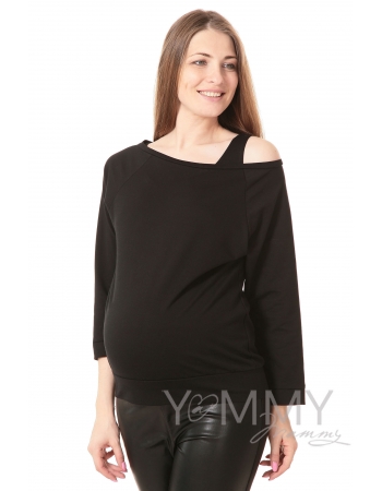 Джемпер со спущенным плечом для беременных и кормящих, черный