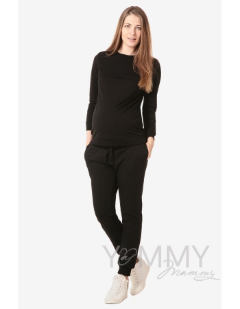 Брюки для беременных и родивших универсальные, спортивные из футера черные