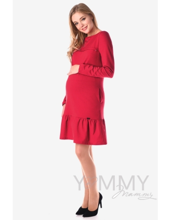 Платье для беременных и беременных с воланом, красное
