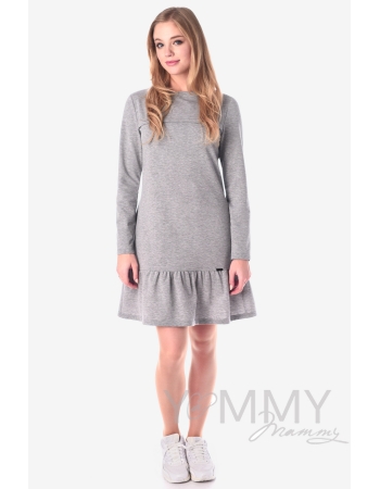 Платье для беременных и кормящих с воланом, серый меланж