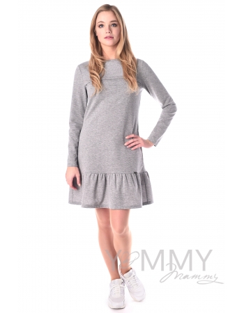 Платье для беременных и кормящих с воланом, серый меланж
