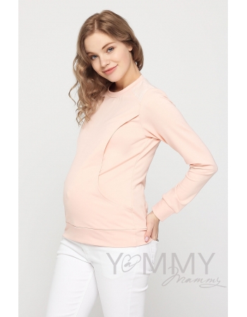 Свитшот для беременных и кормящих, светло-розовый с кружевом