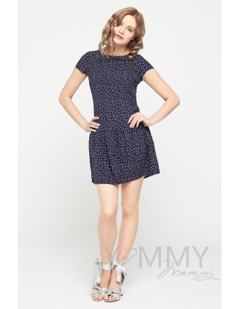 Платье для кормящих и беременных с воланом, темно-синее с принтом "пальмы"