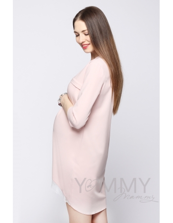 Платье для кормящих и беременных с кружевом, жемчужно-розовое