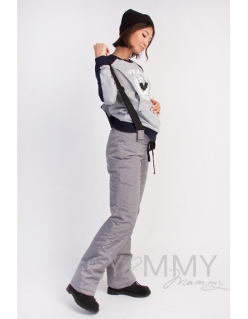 Брюки для родивших и беременных, утепленные универсальные серые