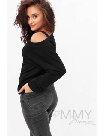 Джемпер со спущенным плечом для беременных и кормящих, черный