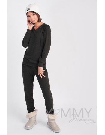 Костюм из джемпера и брюк для кормящих и беременных, серый меланж