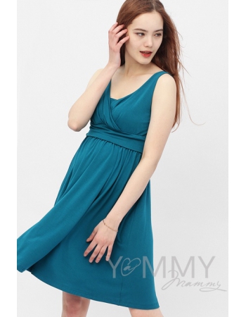 Платье-сарафан для беременных и кормящих, изумрудное
