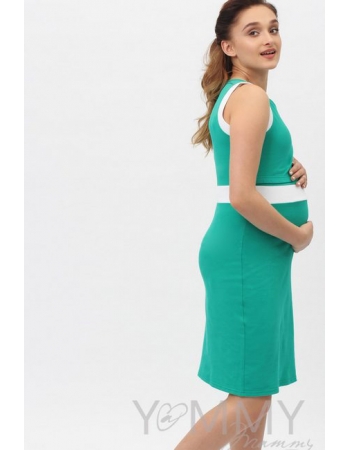 Платье для кормящих и беременных лакоста, ментол с белой отделкой