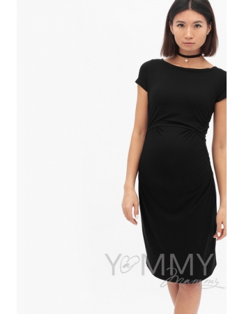 Платье для кормящих и беременных из модала с коротким рукавом, черное
