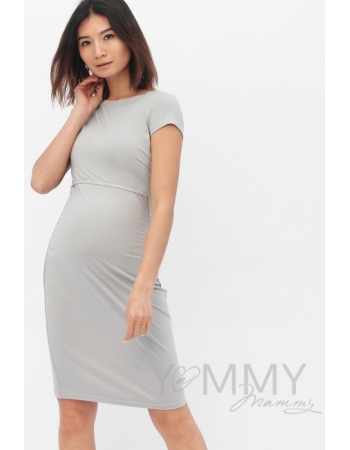 Платье для кормящих и беременных из модала с коротким рукавом, серый жемчуг
