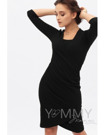 Платье для беременных и кормящих со складками, черное