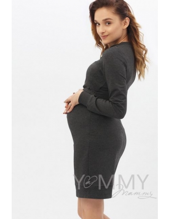 Платье-футляр для беременных и кормящих, темно-серый меланж