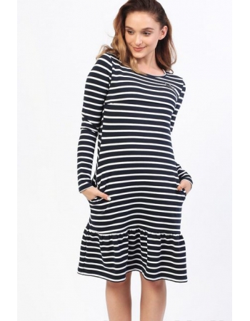 Платье для кормящих и беременных с воланом, синее в полоску