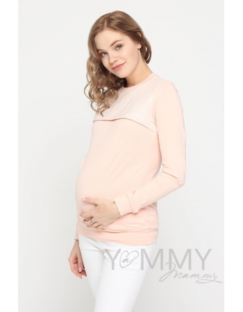 Свитшот для беременных и кормящих с секретом на молнии, розовый с кружевной вставкой