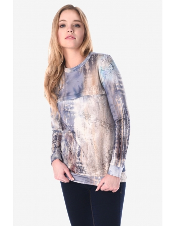 Свитшот для кормящих и беременных с секретом на молнии, белый/голубой рисунок