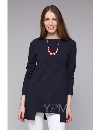 Туника для беременных и кормящих с фигурным низом, темно-синяя