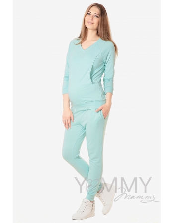 Костюм для кормящих и беременных из джемпера и брюк, ментол