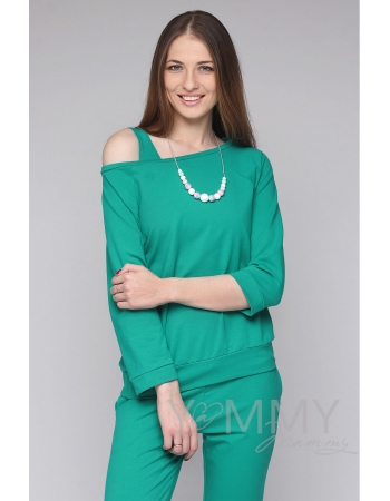 Джемпер для кормящих и беременных со спущенным плечом, зеленый