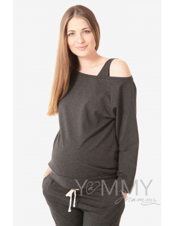 Джемпер для кормящих и беременных со спущенным плечом, темно-серый меланж