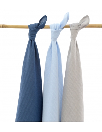 Муслиновые пеленки для новорожденных Jollein большие, navy/light blue/ light grey
