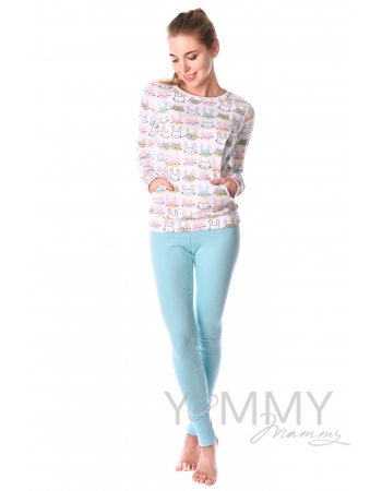 Комплект для дома ментол с принтом "зайчики/котики"