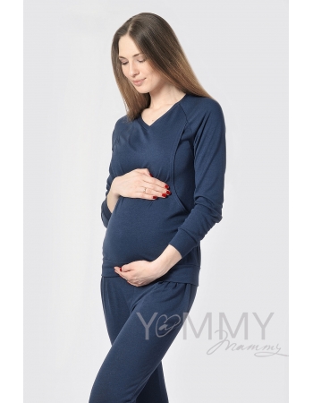 Костюм для беременных и кормящих из джемпера и брюк, темно-синий меланж