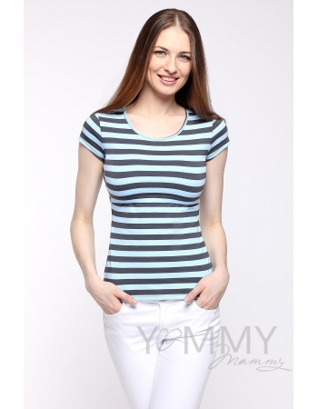 Футболка для кормящих и беременных, голубая в серую полоску