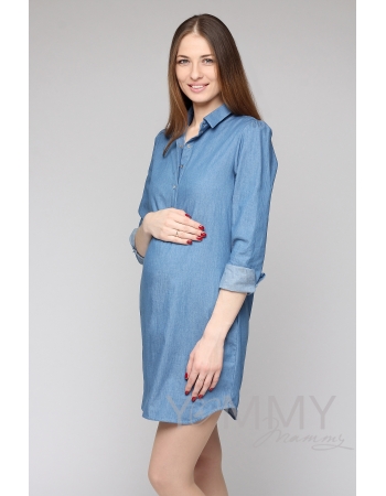 Платье-рубашка джинсовое с длинным рукавом для беременных