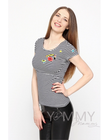Футболка с принтом для кормящих и беременных,синяя полоска