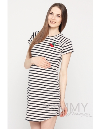 Платье для кормящих и беременных, в полоску с вышивкой вишня