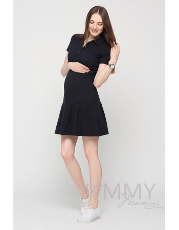 Платье поло для кормящих и беременных с воланом, темно-синее