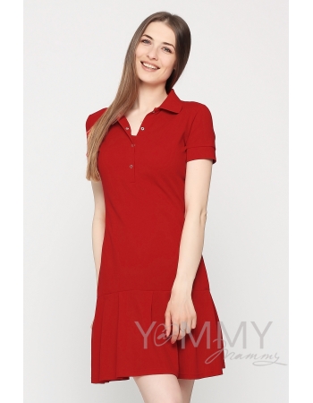 Платье для кормящих и беременных поло с воланом, красное