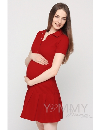 Платье для кормящих и беременных поло с воланом, красное