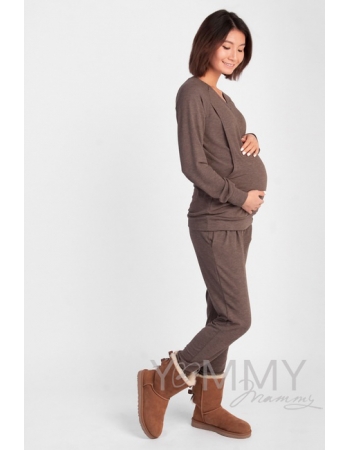 Костюм для беременных и кормящих из джемпера и брюк, мускат меланж