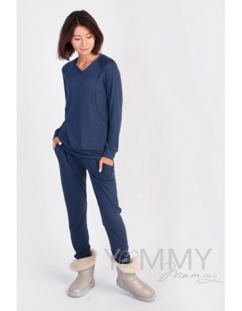 Костюм для беременных и кормящих из джемпера и брюк, темно-синий меланж