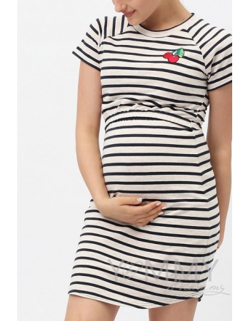 Платье для кормящих и беременных, в полоску с вышивкой вишня