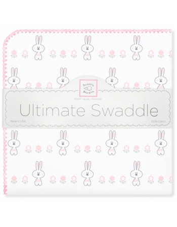 Фланелевая пеленка для новорожденного SwaddleDesigns Ultimate Garden Bunnie Pink