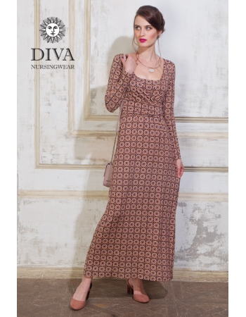 Платье для кормящих и беременных Diva Nursingwear Alba Maxi дл.рукав, принт Sole