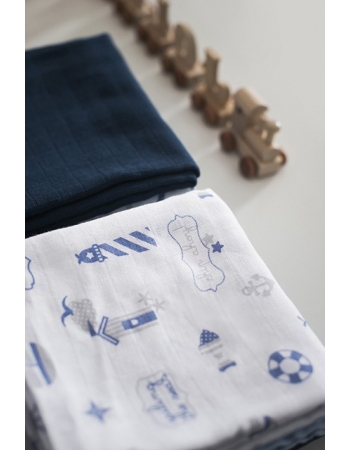 Муслиновые пеленки для новорожденных Jollein большие, navy/light blue/ light grey